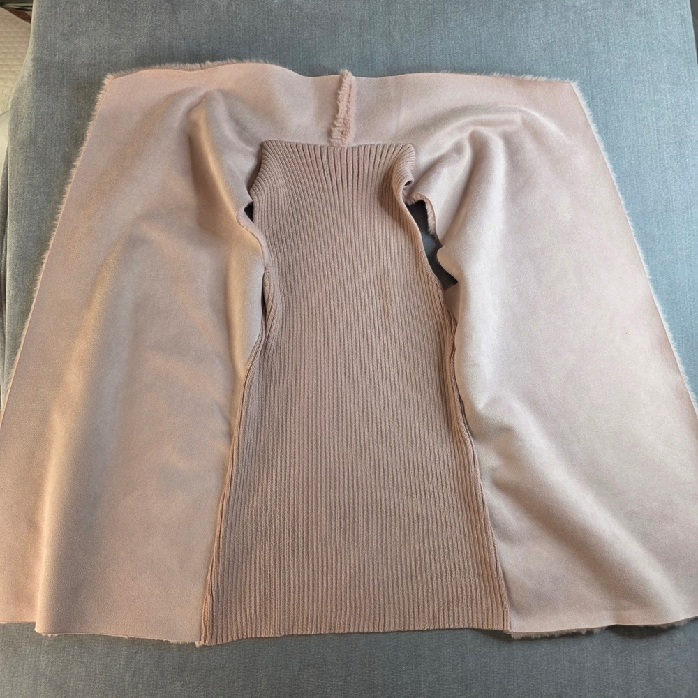Twelfth Love‎ Faux Fur Ribbed Knit Vest Womens Medium Pink Dusty Rose Glam Luxe - Picture 6 of 9